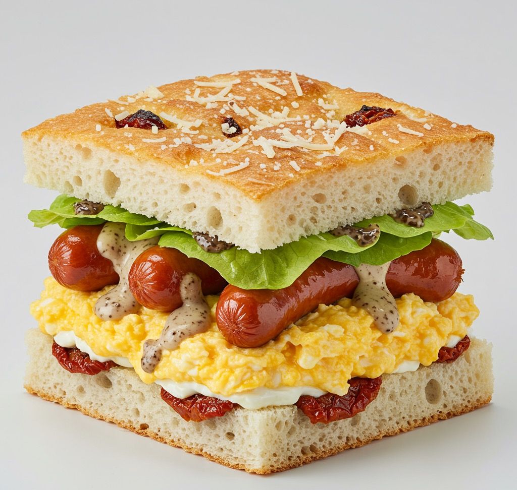 Scrambled Egg Sausage Foccacia Sandviç
