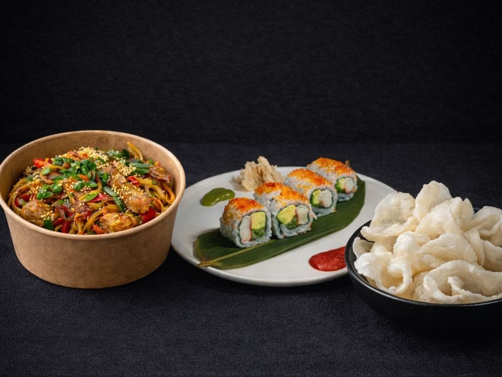 Tavuklu Noodle + California Roll + Karides Cips